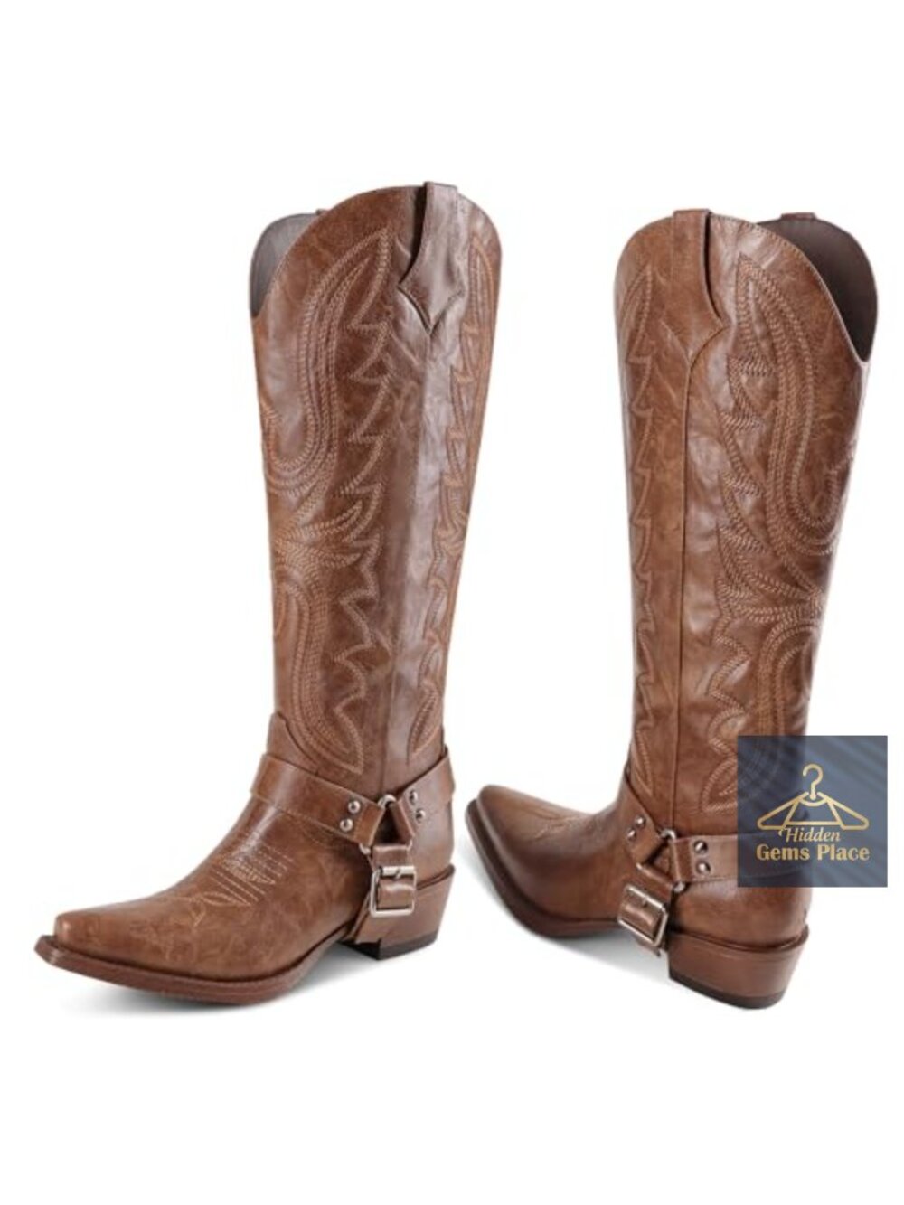 Women's Knee High Cowboy Boots Detachable Buckle Strap
